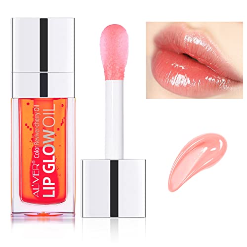 Bieyoc Plumping Lip Oil, Hydrating Gloss Tinted Balm Care Transparent Toot Long Lasting Nourishing Glow Oil Non-sticky Big Brush Head Glitter Shi