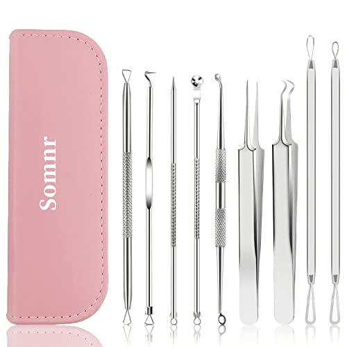 Somnr Blackhead Remover Tool 9 Pcs Black Head Tool Remove Pimple Popping Kit Black Head Remover Milia Removal Tool Black Head Blackhead Extractor