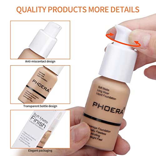 EZ BUYS UK PHOERA Full Coverage Foundation and Makeup Concealer, 24HR Lightweight Soft Matte Poreless Liquid Foundation - Oil-Control Formula - S