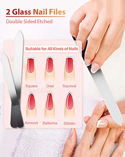 Glass Nail File and Shiner – 4PC Double Sided Etched Crystal Nail Buffer Files and Nano Nail Polishers, Professional Salon Manicure Tools Kit for