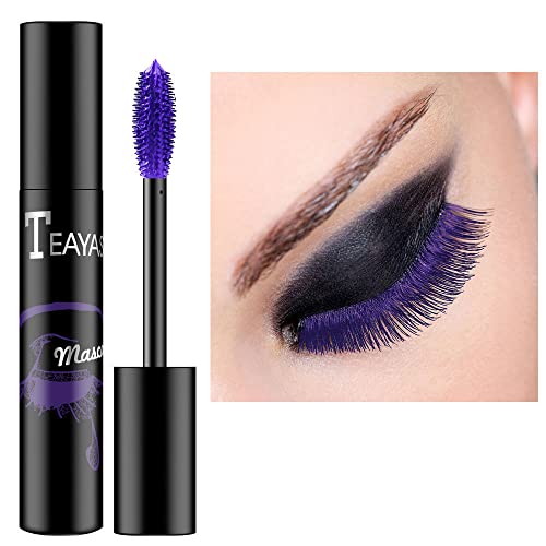 Blue Colored Mascara - Colorful Mascara/Waterproof Long-lasting 4D Silk Fiber Lash Mascara/Smudgeproof Fast Dry Eye Lashes Curling Lengthening Th