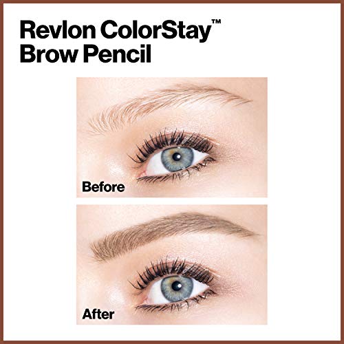 Revlon 24HR Colorstay Eyebrow Pencil with Spoolie Brush, Waterproof (0.9g) Angled Tip Applicator, 210 Soft Brown, Unisex