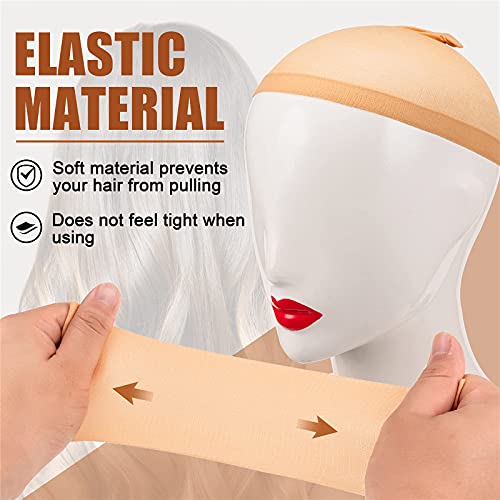 Stocking Wig Cap Ultra Thin - 4 Pieces, Breathable, Sweat Absorber & Stretchable Wig Caps for Women, One Size Fits All (Light Brown)