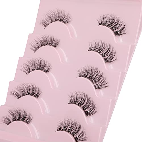 Ruairie False Eyelashes Natural Half Lashes With Clear Band 5 Pairs 3/4 False Lashes Fluffy Wispy Fake Eyelashes Strip