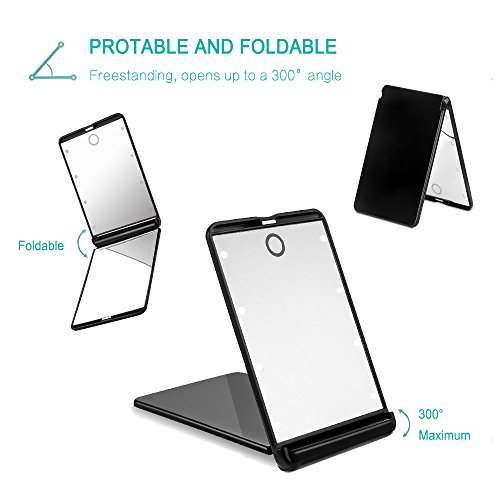 Rantizon Portable Makeup Mirror Dimmable 8 LEDs Lighted Mirror 1X & 2X Magnification Cosmetic Illuminated Handbag Mirror FoldablePocket Mirror Co