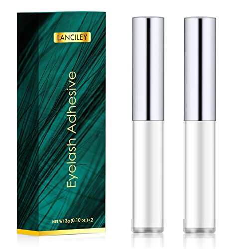 Lanciley Eyelash Glue 2 Pcs Super Strong Hold Clear False Eyelash Glue with Brush Applicator Eyelash Adhensive Glue for Strip Lash Cluster Lashes