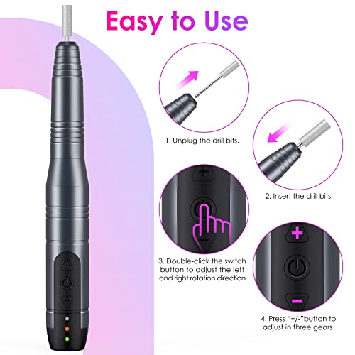 HAPAW Electric Nail Files, Cordless Rechargeable Electric Nail Drill Electric Nail Files Professional, 11 in 1 Electric Nail File Manicure Pedicu