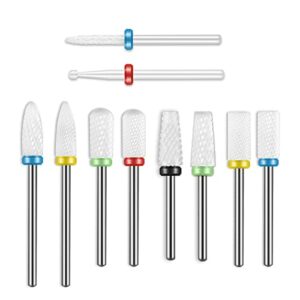 10Pcs Ceramic Nail Drill Bits Set, 3/32 Inch Professional Drill Bits for Nails Cuticle Remover for Acrylic Electric Manicure Pedicure Nail File M