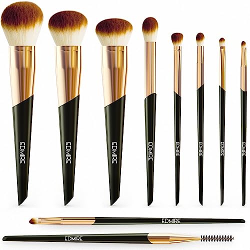 EDMIRE 10pcs Makeup Brushes including Foundation Brush, Eyeshadow and Eyebrow brushes. Essential Make up Brushes Set Gift for Women, Make up Brus