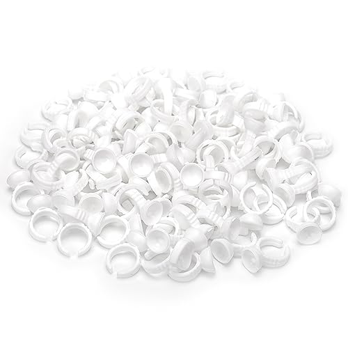 G2PLUS White Eyelash Glue Holder Ring - 100PCS Lash Extension Glue Rings - Small Disposable Plastic Glue Cups Rings for Eyelash Extension, Tattoo