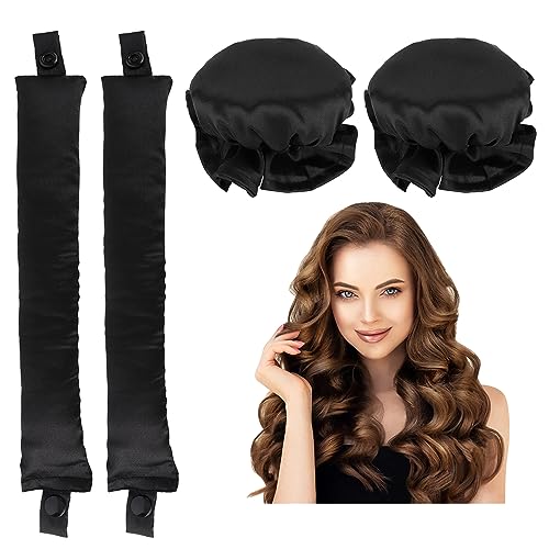 Heatless Hair Curler,2PCS Satin Heatless Curls Set,Heatless Curlers Headband with Hairnet,Hair Curlers No Heat,Heatless Curling Set For Sleeping