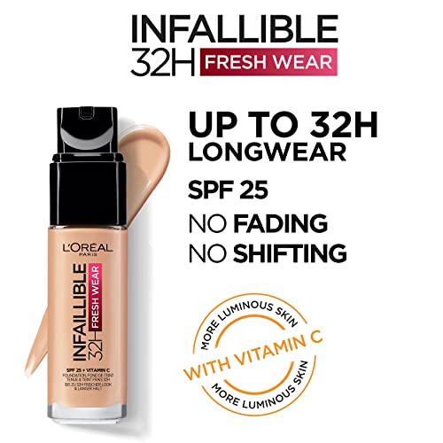 L'Oréal Paris Infallible 32H Fresh Wear Foundation, Full-coverage, Longwear, Weightless Smooth Finish, Water-proof and Transfer-proof, with Vitam
