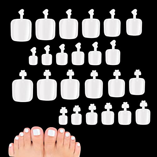 JSRQT 600 Pieces False Toe Nail Set, 12 Size Clear Full Cover Toenails Square Short Artificial French Toe Nail Set, Toe Nails Tips with handle fo