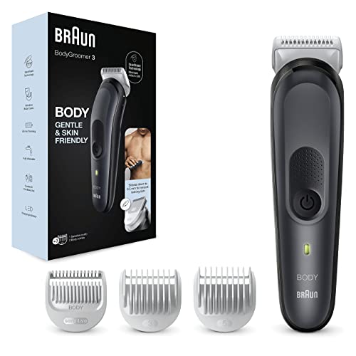 Braun Body Groomer 3, Manscaping Tool For Men With SkinShield Technology, Sensitive Comb, Wet & Dry, 100% Waterproof, UK 2 Pin Plug, BG3350, Blac