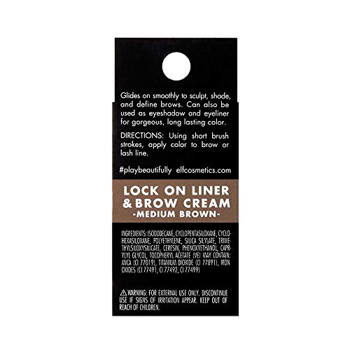 e.l.f. Lock On Liner And Brow Cream, Lines Eyes & Defines Eyebrows, Medium Brown, 0.19 Oz (5g)