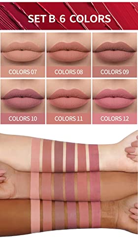 Beteligir 6Pcs Matte Liquid Lipstick Set, 6 Nude Colors Matte liquid Long-Lasting Non-Stick Cup Not Fade Waterproof Lip Gloss Set for Women Makeu