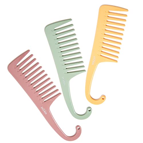 Shower Comb with Hanging - Detangler Wide Tooth Comb - Wide Tooth Hanging Comb Set of 3 - Large Wet Comb with Hook - 3 Colour Antistatic Detangli