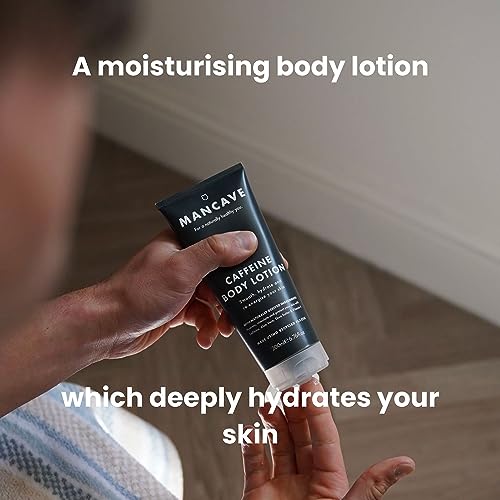 ManCave Caffeine Body Lotion 200ml for Men, Revives Dry and Dull Skin with Caffeine, Shea Butter and Olive Oil, Natural Formulation, Dermatologic