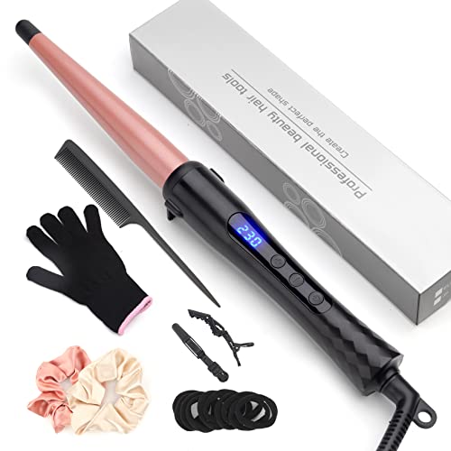 Curling Wand 13-25MM Curling Tongs, Tapered Curling Iron with Adjustable Temperature, Professional Hair Curler with Glove, Dual Voltage