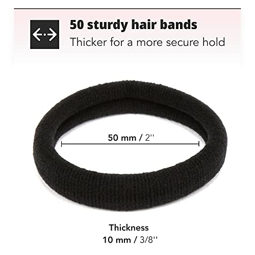 H&S 50 Hair Bands, Hair Bobbles Elastic Ties Hairbands Ponytail Holders for Women Girls Kids Men Thick Hair Black