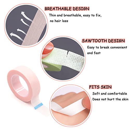 Lanjue 6 Rolls Eyelash Tape with 20 Pairs Eye Pads, Pink Adhesive Lash Extension Tape Breathable Micropore Fabric Tape Medical Tape for False Eye