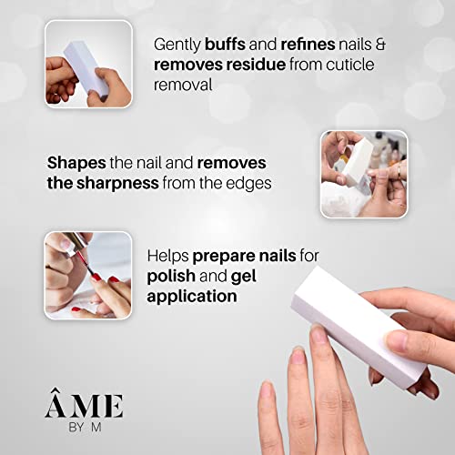 ÂME BY M 10pcs White Professional Nail Buffer Blocks 4-Sided Nail File Sanding Blocks Manicure Pedicure Tools Smoothing Shaping and Buffing for N