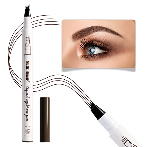 Music Flower Eyebrow Pencil, Chestnut Brow Pencil, Waterproof Brow Pen with 4 Micro-Fork Tip, Smudgeproof Fine Sketch Long Lasting Pen