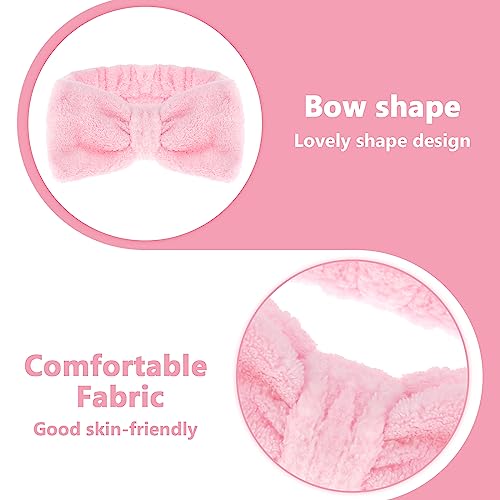 Spa Headband for Face Washing- Makeup Headbands Absorbent Bowknot Face Washing Headband, Soft Coral Fleece Facial Skincare Headband Elastic Hairb
