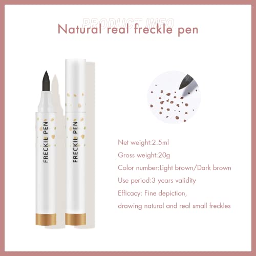 Riceel 2 Colors Freckle Pen, Freckle Makeup Pen Waterproof Long-wearing Soft Dot Spot Pen for Natural Lifelike Makeup (Light Brown+Dark Brown)