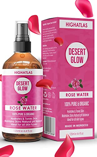 Pure Organic Rose Water by HighAtlas | Facial Toner Spray | 100% Moroccan Rosa Damascena Water | Alcohol-Free | Makeup Remover | Face Toner, Nour