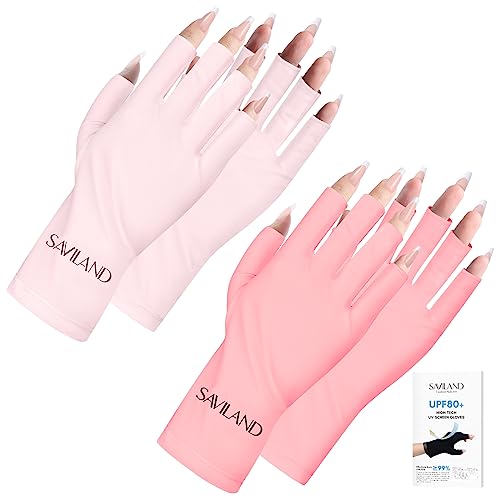 Saviland UV Gloves for Gel Nails - UPF200+ High-tech UV Protection Gloves for Manicures, Anti UVA&UVB 999+ UV Nail Gloves for Nail Lamp Skin Care