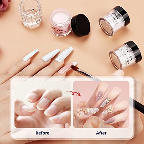 LIONVISON Acrylic Nail Kit - White Pink Nude - Acrylic Powder French Nail Art Set, No UV/LED Needed for Acrylic Extension Manicure Kit, Easy to D