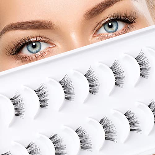 EMEDA 10 Pair Manga Lashes 5 Styles Mixed Anime Lashes 100% Handmade Transparent Band Manga Eyelashes Natural Look Spiky Manga Lashes Wispy Hybri