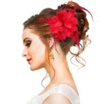 Greoer Red Rose Flower Hair Clip, Feather Fascinator Hair Band for Bridal Bridesmaid Girls, Floral Corsage Fascinator Hair Brooch for Women, Vint