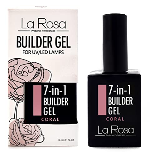 La Rosa 7-in-1 BUILDER GEL in a Bottle - UV Gel - NUDE for nail design and nail art, Nail Easy-To-Use Extension Builder, Cover gel - 15 ml (Light