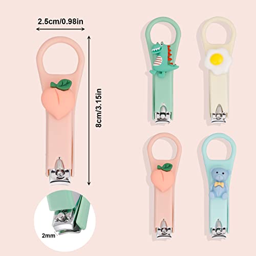 RosewineC Nail Clippers Set,4 Pcs Stainless Steel Nail Cutter Cartoon Nail Clippers Sharp Cute Bear, Dinosaur, Peach, Poached Egg Nail Cutter Set