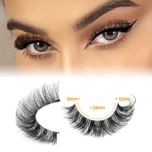 JIMIRE Cat Eye Eyelashes Natural Lashes Fluffy 15mm 3D Clear Band Faux Mink Lashes Fake Lashes 8 Pairs Pack