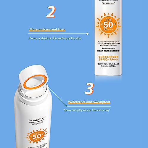 Face Sunscreen Spray, Transparent Spray SPF 50, Ultra Light Sunblock Mist For Face And Body, Block UVB and UVA, Daily Sun Protection For Sensitiv