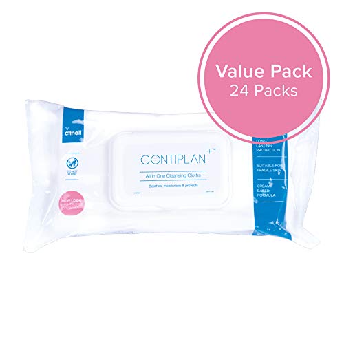 CONTIPLAN Incontinence Cleansing Cloths with Barrier Cream - 24 Pack of 25 Cloths - All in One Cleansing Wipes Cleanses, Soothes and Moisturises