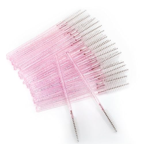 GCQQ 50Pcs Eyelash Wands Disposable, Crystal Mascara Wands Pink, Spoolies Eyelash Brushes for Lash Extensions, Eyebrow Separate