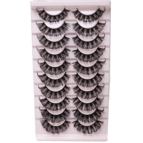 Russian Strip Lashes Natural Look Short Natural Waterproof Thick False Eyelashes 10 Pair Fluffy Volume Faux Mink Lashes Pack (15mm)