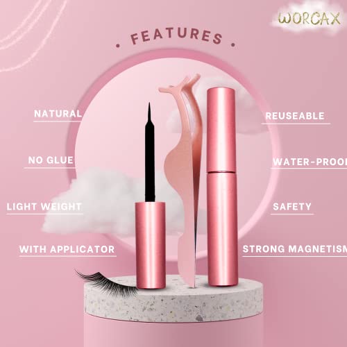 Magnetic Eyelashes, Eye Lashes With 5 Pairs of Magnetic Lashes - 2 Tubes of Magnetic Eyeliner, Reusable Magnetic Eyelashes with Tweezers, No Glue