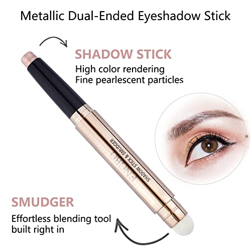 Glitter Eyeshadow Metallic Eye Shadow Stick,Pearl Shimmer Dual-Ended Eyeshadow Eye Brightener Highlighting Pen,High Pigmented,Cruelty Free,Smooth