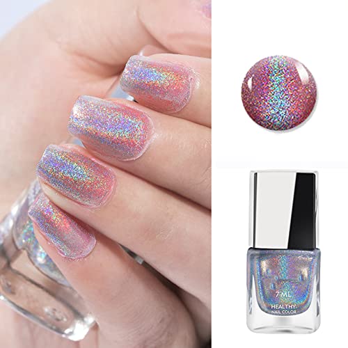 Holographic Nail Polish, Glitter Nail Polish With Mermaid Effect Silver Nail Polish, Long Lasting Nail Polish Polarising Glitter,Nail Polish Art