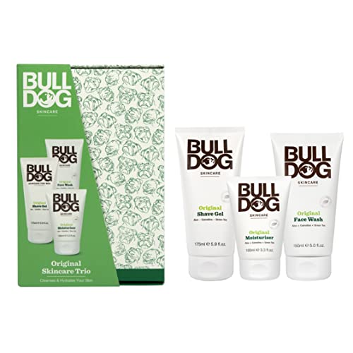 BULLDOG Skincare - Original Skincare Trio, Gift Set for Men (x1 Original Moisturiser 100ml, x1 Original Face Wash 150ml, x1 Original Shave Gel 17