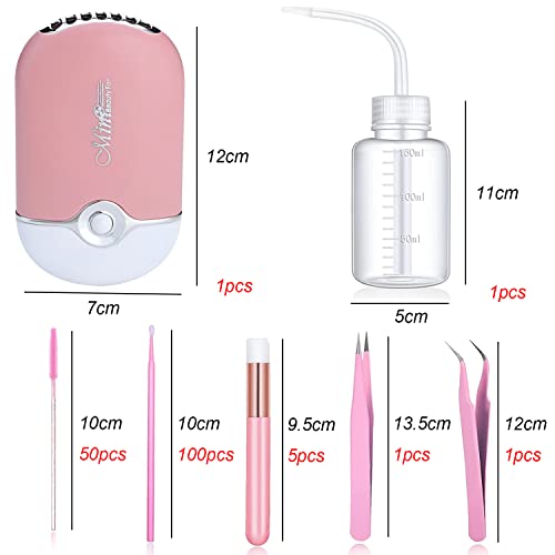 Aussido 159 PCS Eyelash Fan Set Lash Fan for Eyelash Extension Dryer, Lash Shampoo Brushes,Plastic Wash Squeeze Bottle,Disposable Eyelash Mascara