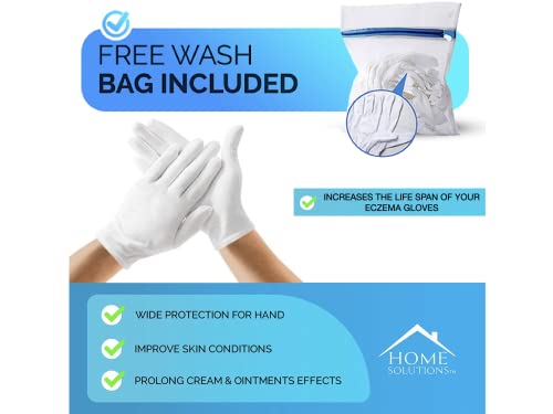 Home Solutions™ White Cotton Gloves for Eczema | 8 Pairs | Free Wash Bag | Hand Moisturising Gloves, White Cotton Gloves for Dry Hands, Eczema Gl