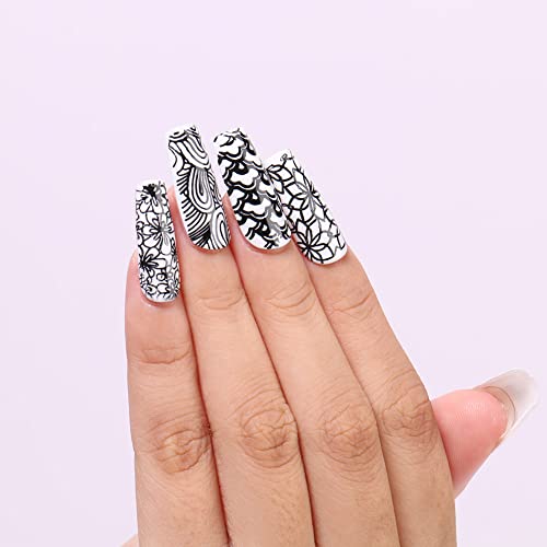AIMEILI Nail Art Stamping Templates Manicure Tool Kit 5Pcs Nail Stamping Plates, 2 Stamper, 2 Scraper, 1 Latex Peel Off Tape