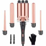 Curling Wand Iron, 5-in-1 Multifunction Curling Tongs Set with Interchangeable Ceramic Coating Barrels, Curling Wand for Long/Short Hair, LCD Dis