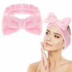 Spa Headband for Face Washing- Makeup Headbands Absorbent Bowknot Face Washing Headband, Soft Coral Fleece Facial Skincare Headband Elastic Hairb
